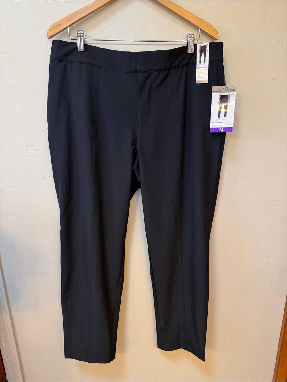 NWT Mondetta Lined Tailored Pants Black High Rise 29" Inseam Womens Size 14